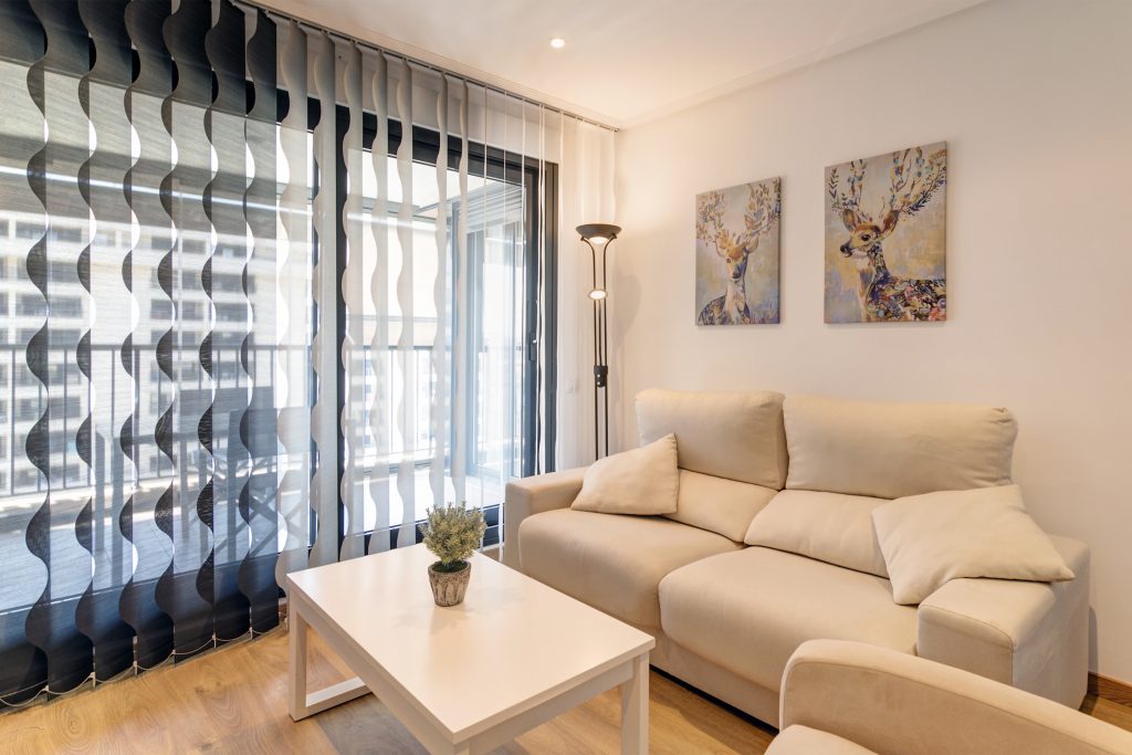 Bright living room in Patacona Beach apartment near Valencia
